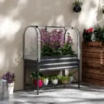 Outsunny Raised Garden Bed with Legs and Cover, Metal Elevated Planter Box with Bottom Shelf and Liner for Vegetables, Black - Image 10