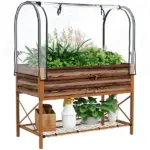 Outsunny Raised Garden Bed with Legs and Cover, Metal Elevated Planter Box with Bottom Shelf and Liner for Vegetables, Brown - Image 11