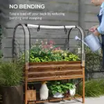 Outsunny Raised Garden Bed with Legs and Cover, Metal Elevated Planter Box with Bottom Shelf and Liner for Vegetables, Brown - Image 7