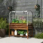 Outsunny Raised Garden Bed with Legs and Cover, Metal Elevated Planter Box with Bottom Shelf and Liner for Vegetables, Brown - Image 10