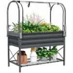 Outsunny Raised Garden Bed with Legs and Cover, Metal Elevated Planter Box with Bottom Shelf and Liner for Vegetables, Dark Gray - Image 11