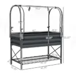 Outsunny Raised Garden Bed with Legs and Cover, Metal Elevated Planter Box with Bottom Shelf and Liner for Vegetables, Dark Gray - Image 3
