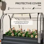 Outsunny Raised Garden Bed with Legs and Cover, Metal Elevated Planter Box with Bottom Shelf and Liner for Vegetables, Dark Gray - Image 4