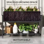 Outsunny Raised Garden Bed with Legs and Cover, Metal Elevated Planter Box with Bottom Shelf and Liner for Vegetables, Dark Gray - Image 5