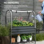 Outsunny Raised Garden Bed with Legs and Cover, Metal Elevated Planter Box with Bottom Shelf and Liner for Vegetables, Dark Gray - Image 7