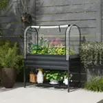 Outsunny Raised Garden Bed with Legs and Cover, Metal Elevated Planter Box with Bottom Shelf and Liner for Vegetables, Dark Gray - Image 10
