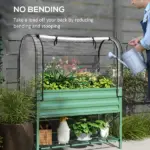 Outsunny Raised Garden Bed with Legs and Cover, Metal Elevated Planter Box with Bottom Shelf and Liner for Vegetables, Green - Image 7