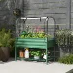 Outsunny Raised Garden Bed with Legs and Cover, Metal Elevated Planter Box with Bottom Shelf and Liner for Vegetables, Green - Image 10
