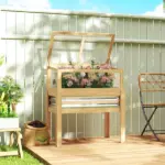 Outsunny Raised Garden Bed with Mini Greenhouse, Elevated Planter Box with Legs and Bed Liner for Flowers, Vegetables - Image 2