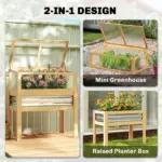 Outsunny Raised Garden Bed with Mini Greenhouse, Elevated Planter Box with Legs and Bed Liner for Flowers, Vegetables - Image 4