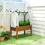 Outsunny Raised Garden Bed with PE Greenhouse Cover Outdoor Planter Box for Herbs and Vegetables, 35 x 22 x 47 inch, Brown - Image 2