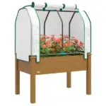 Outsunny Raised Garden Bed with PE Greenhouse Cover Outdoor Planter Box for Herbs and Vegetables, 35 x 22 x 47 inch, Brown - Image 11