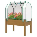 Outsunny Raised Garden Bed with PE Greenhouse Cover Outdoor Planter Box for Herbs and Vegetables, 35 x 22 x 47 inch, Brown