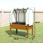 Outsunny Raised Garden Bed with PE Greenhouse Cover Outdoor Planter Box for Herbs and Vegetables, 35 x 22 x 47 inch, Brown - Image 3