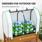 Outsunny Raised Garden Bed with PE Greenhouse Cover Outdoor Planter Box for Herbs and Vegetables, 35 x 22 x 47 inch, Brown - Image 7