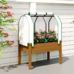Outsunny Raised Garden Bed with PE Greenhouse Cover Outdoor Planter Box for Herbs and Vegetables, 35 x 22 x 47 inch, Brown - Image 8