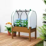 Outsunny Raised Garden Bed with PE Greenhouse Cover Outdoor Planter Box for Herbs and Vegetables, 35 x 22 x 47 inch, Brown - Image 10