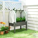 Outsunny Raised Garden Bed with PE Greenhouse Cover Outdoor Planter Box for Herbs and Vegetables, 35 x 22 x 47 inch, Dark Gray - Image 2