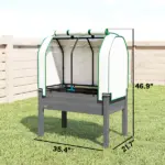 Outsunny Raised Garden Bed with PE Greenhouse Cover Outdoor Planter Box for Herbs and Vegetables, 35 x 22 x 47 inch, Dark Gray - Image 3