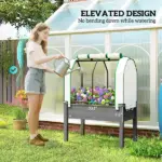 Outsunny Raised Garden Bed with PE Greenhouse Cover Outdoor Planter Box for Herbs and Vegetables, 35 x 22 x 47 inch, Dark Gray - Image 6