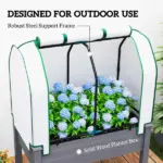 Outsunny Raised Garden Bed with PE Greenhouse Cover Outdoor Planter Box for Herbs and Vegetables, 35 x 22 x 47 inch, Dark Gray - Image 7