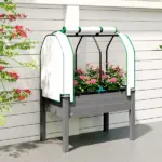 Outsunny Raised Garden Bed with PE Greenhouse Cover Outdoor Planter Box for Herbs and Vegetables, 35 x 22 x 47 inch, Dark Gray - Image 8