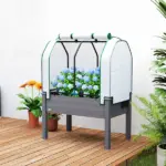 Outsunny Raised Garden Bed with PE Greenhouse Cover Outdoor Planter Box for Herbs and Vegetables, 35 x 22 x 47 inch, Dark Gray - Image 10