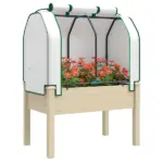 Outsunny Raised Garden Bed with PE Greenhouse Cover Outdoor Planter Box for Herbs and Vegetables, 35 x 22 x 47 inch, Natural - Image 11