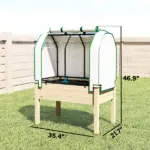Outsunny Raised Garden Bed with PE Greenhouse Cover Outdoor Planter Box for Herbs and Vegetables, 35 x 22 x 47 inch, Natural - Image 3