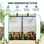 Outsunny Raised Garden Bed with PE Greenhouse Cover Outdoor Planter Box for Herbs and Vegetables, 35 x 22 x 47 inch, Natural - Image 4