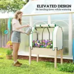 Outsunny Raised Garden Bed with PE Greenhouse Cover Outdoor Planter Box for Herbs and Vegetables, 35 x 22 x 47 inch, Natural - Image 6