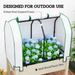 Outsunny Raised Garden Bed with PE Greenhouse Cover Outdoor Planter Box for Herbs and Vegetables, 35 x 22 x 47 inch, Natural - Image 7
