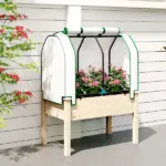 Outsunny Raised Garden Bed with PE Greenhouse Cover Outdoor Planter Box for Herbs and Vegetables, 35 x 22 x 47 inch, Natural - Image 8
