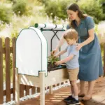 Outsunny Raised Garden Bed with PE Greenhouse Cover Outdoor Planter Box for Herbs and Vegetables, 35 x 22 x 47 inch, Natural - Image 9