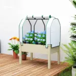 Outsunny Raised Garden Bed with PE Greenhouse Cover Outdoor Planter Box for Herbs and Vegetables, 35 x 22 x 47 inch, Natural - Image 10