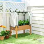 Outsunny Raised Garden Bed with PE Greenhouse Cover Outdoor Planter Box for Herbs and Vegetables, 35 x 22 x 47 inch, Sand - Image 2