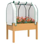 Outsunny Raised Garden Bed with PE Greenhouse Cover Outdoor Planter Box for Herbs and Vegetables, 35 x 22 x 47 inch, Sand - Image 11