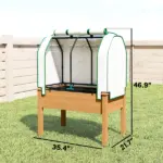 Outsunny Raised Garden Bed with PE Greenhouse Cover Outdoor Planter Box for Herbs and Vegetables, 35 x 22 x 47 inch, Sand - Image 3