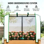 Outsunny Raised Garden Bed with PE Greenhouse Cover Outdoor Planter Box for Herbs and Vegetables, 35 x 22 x 47 inch, Sand - Image 4