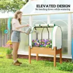 Outsunny Raised Garden Bed with PE Greenhouse Cover Outdoor Planter Box for Herbs and Vegetables, 35 x 22 x 47 inch, Sand - Image 6