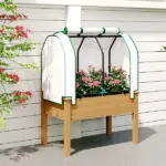 Outsunny Raised Garden Bed with PE Greenhouse Cover Outdoor Planter Box for Herbs and Vegetables, 35 x 22 x 47 inch, Sand - Image 8