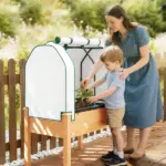 Outsunny Raised Garden Bed with PE Greenhouse Cover Outdoor Planter Box for Herbs and Vegetables, 35 x 22 x 47 inch, Sand - Image 9