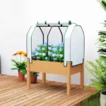 Outsunny Raised Garden Bed with PE Greenhouse Cover Outdoor Planter Box for Herbs and Vegetables, 35 x 22 x 47 inch, Sand - Image 10