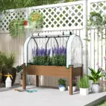 Outsunny Raised Garden Bed with PE Greenhouse Cover Outdoor Planter Box for Herbs and Vegetables, 48 x 22 x 46 inch, Brown - Image 2