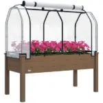 Outsunny Raised Garden Bed with PE Greenhouse Cover Outdoor Planter Box for Herbs and Vegetables, 48 x 22 x 46 inch, Brown - Image 11