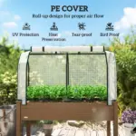 Outsunny Raised Garden Bed with PE Greenhouse Cover Outdoor Planter Box for Herbs and Vegetables, 48 x 22 x 46 inch, Brown - Image 4