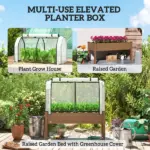 Outsunny Raised Garden Bed with PE Greenhouse Cover Outdoor Planter Box for Herbs and Vegetables, 48 x 22 x 46 inch, Brown - Image 6
