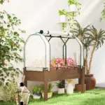 Outsunny Raised Garden Bed with PE Greenhouse Cover Outdoor Planter Box for Herbs and Vegetables, 48 x 22 x 46 inch, Brown - Image 8
