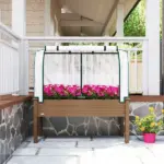 Outsunny Raised Garden Bed with PE Greenhouse Cover Outdoor Planter Box for Herbs and Vegetables, 48 x 22 x 46 inch, Brown - Image 9