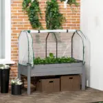 Outsunny Raised Garden Bed with PE Greenhouse Cover Outdoor Planter Box for Herbs and Vegetables, 48 x 22 x 46 inch, Dark Gray - Image 2